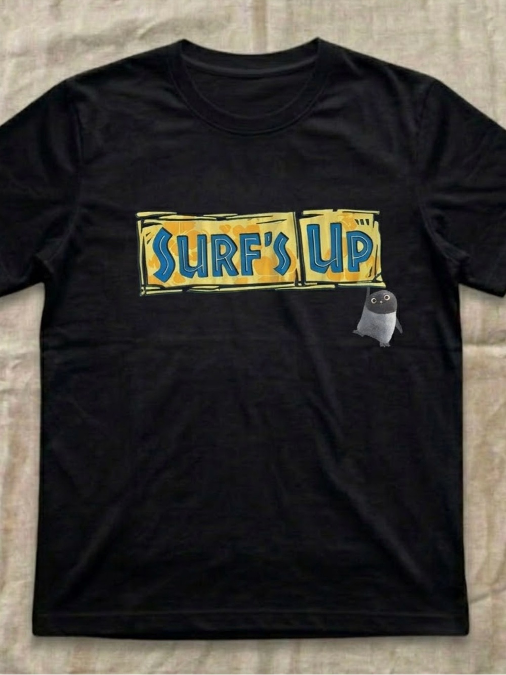 Gildan Black "Surf's Up" with Yellow and Blue Print
